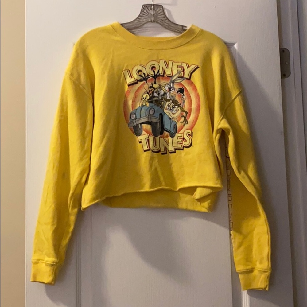 yellow, long sleeve, crop top, size small